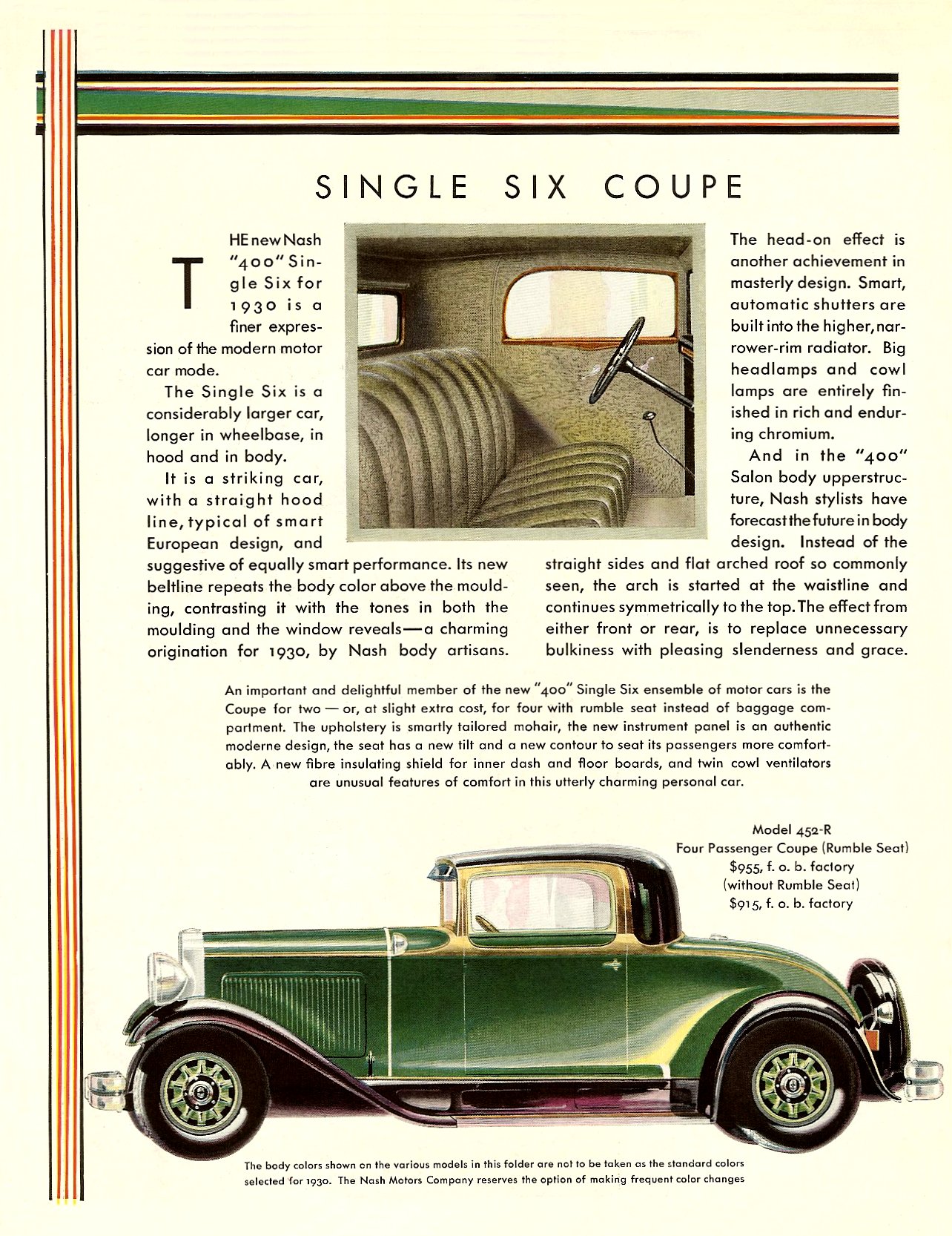 1930 Nash 400 Single Six Coupes Folder Page 1
